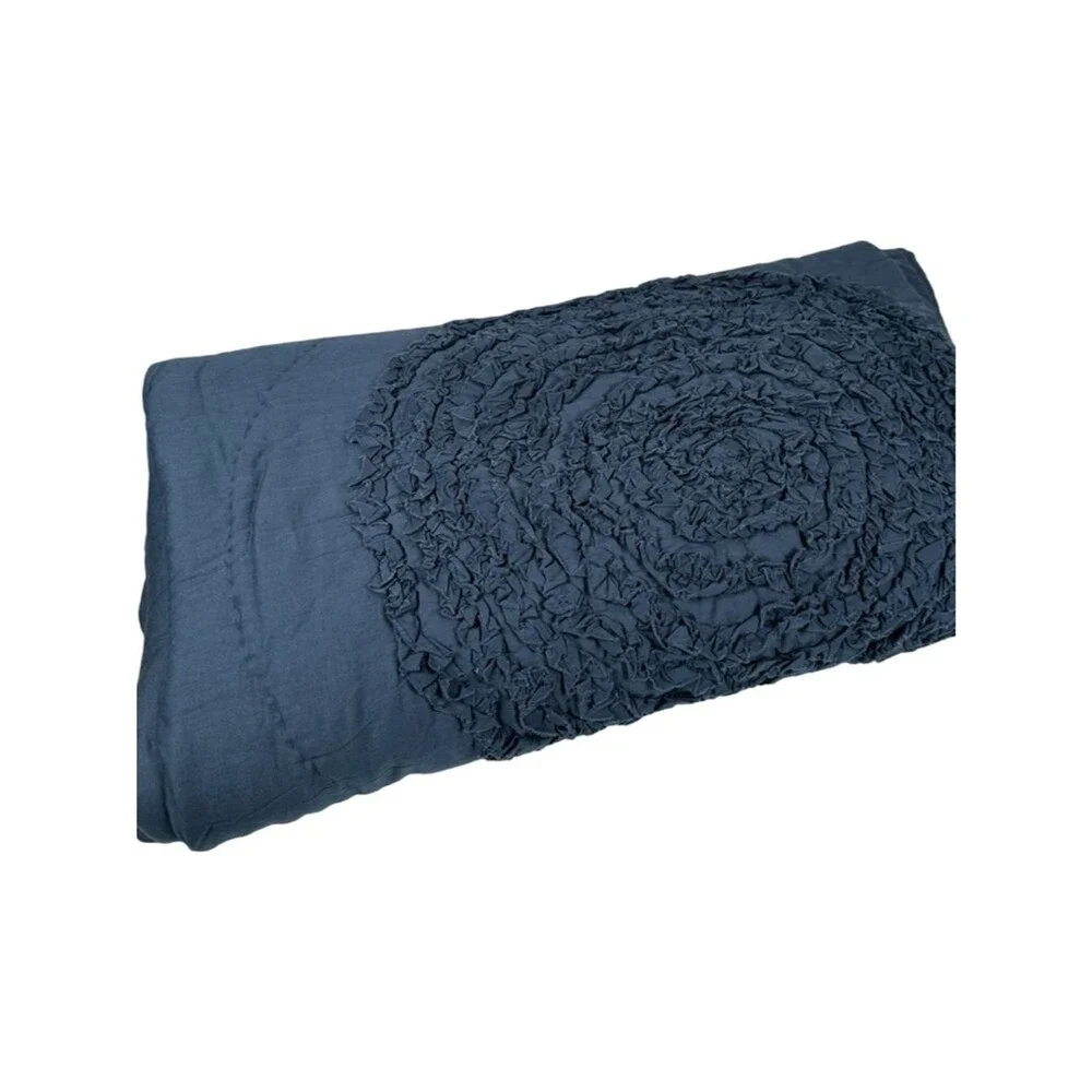 Welt Elm Navy Blue Ruffled Circle 100% Cotton Home Bedding Quilt 68inx 88in